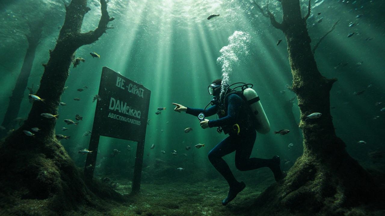 Dva potápěči objevují skrytý kámen ve českém kaluži pod vodou.