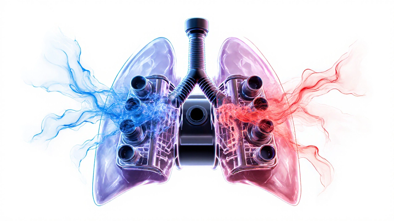 Koncepční znázornění motoru, který &#039;dýchá&#039; proudy paliva a spalin skrze čtyři ventily na válec.