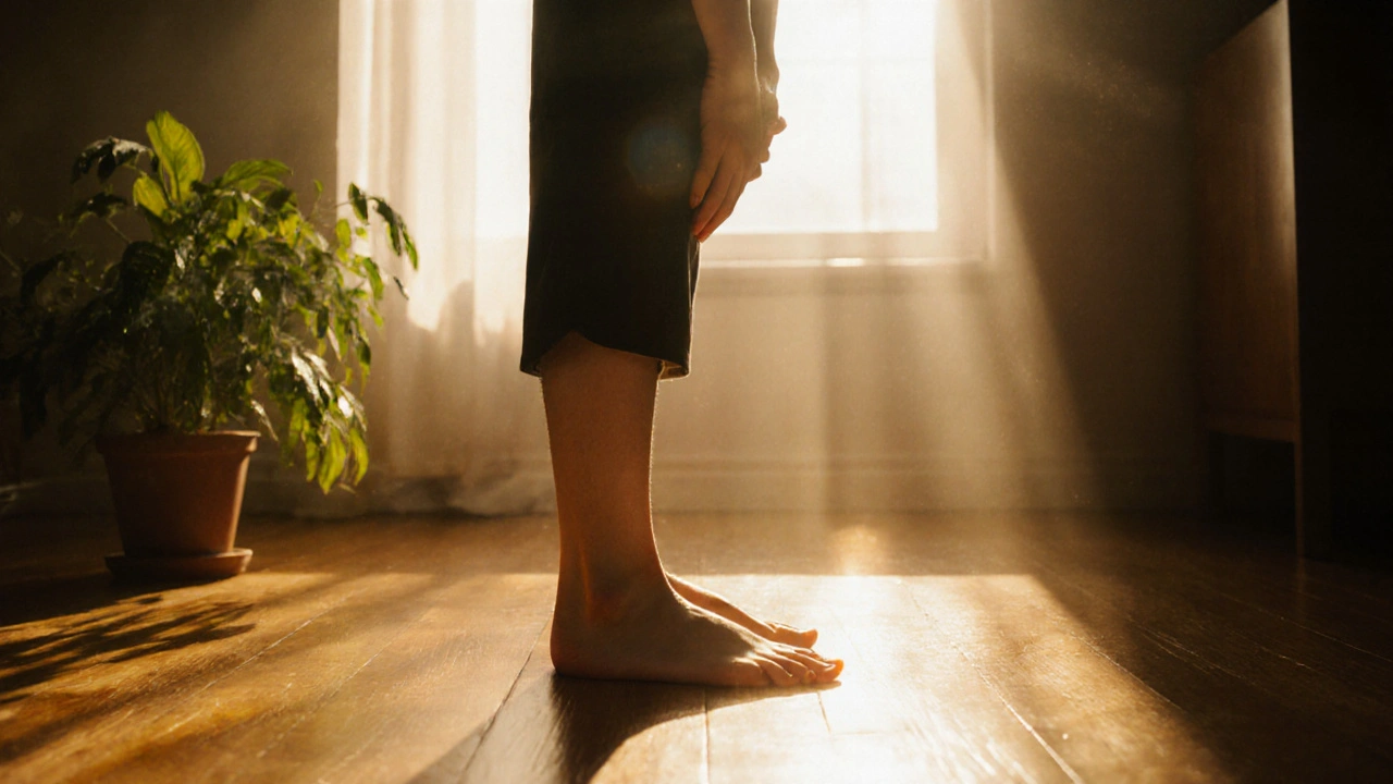 Osoba stojí v slunečním světle s očima zavřenýma, symbolizující klid a vědomí vlastního těla.