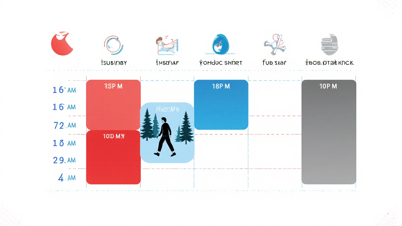 Týdenní plán tréninku a odpočinku s barvami a ikonami pro aktivní obnovu.