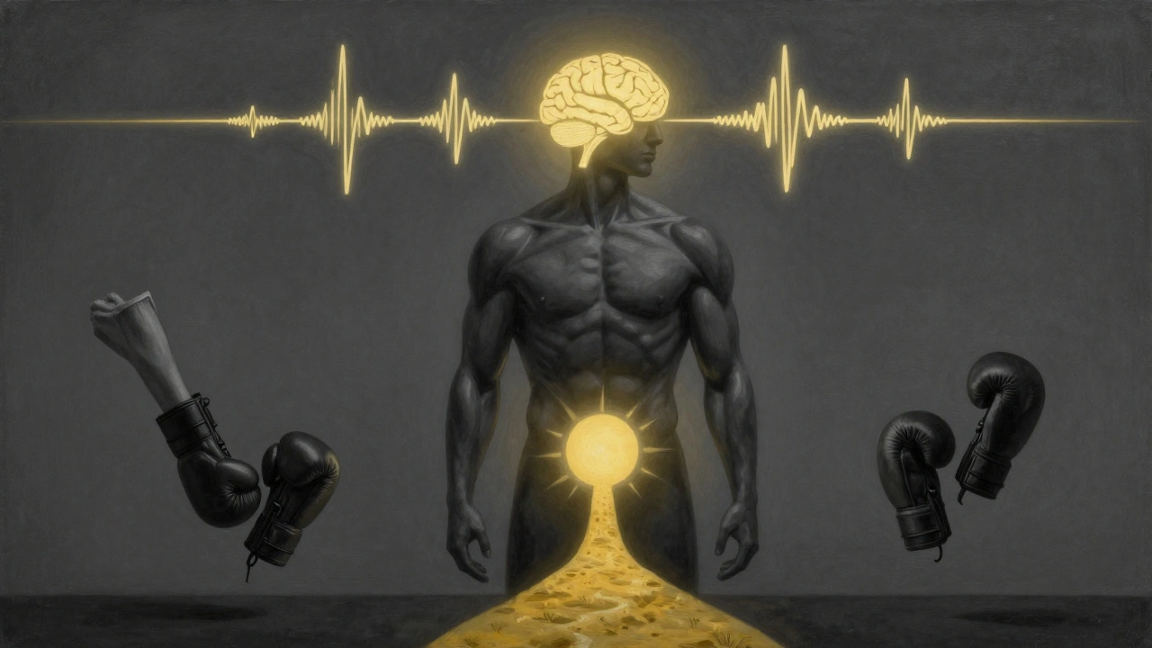 Abstraktní silueta člověka symbolizující fyzickou, mentální a emocionální transformaci kickboxem.