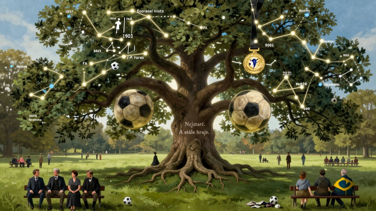 Kouzelné stromy s kořeny ve tvaru fotbalových míčů symbolizují historii fotbalu v Endcliffe Park.