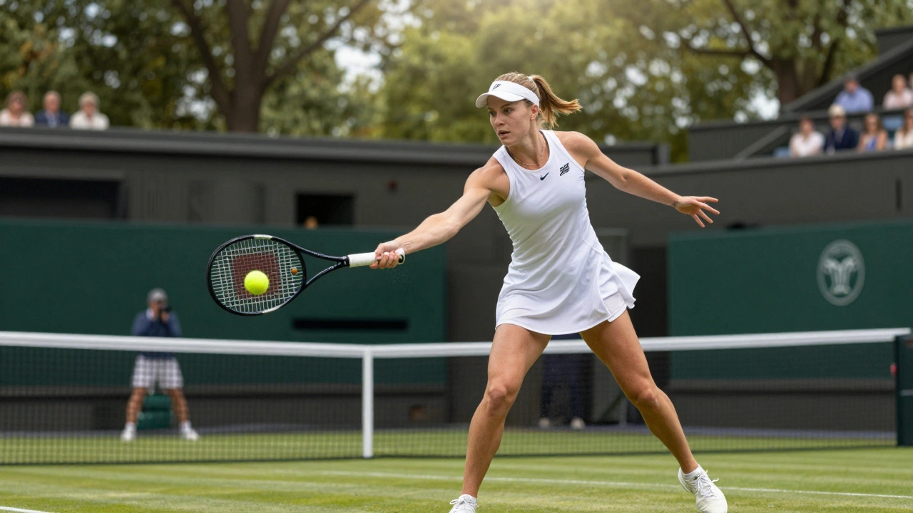 Markéta Vondroušová hraje jemný drop shot během finále Wimbledonu 2023.