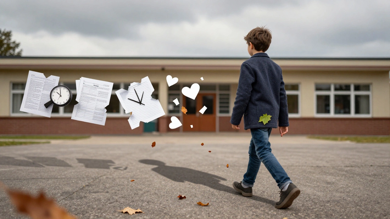 Stín dítěte se rozděluje na kusy chybějící školní povinnosti a emocionální rány.