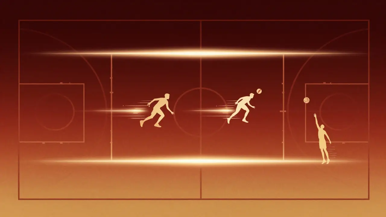 Koš s rozděleným časovým průběhem 24 sekund na čtyři fáze hry.