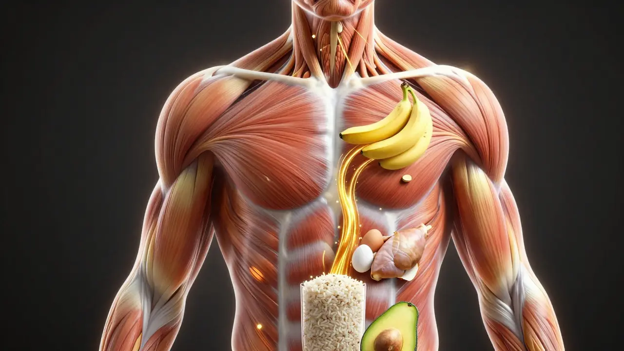 Transparentní tělo s výživovými proudy vytvářejícími svalové vlákna.