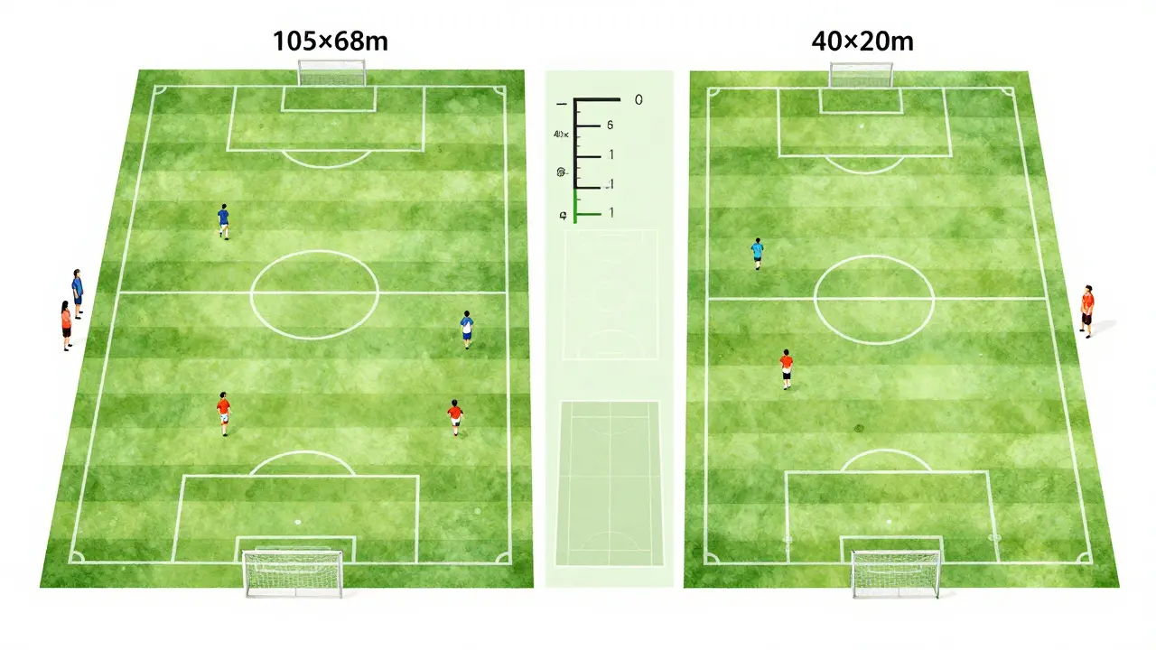 Porovnání velikosti fotbalového hřiště pro dospělé a děti s dalšími sportovními plochami.