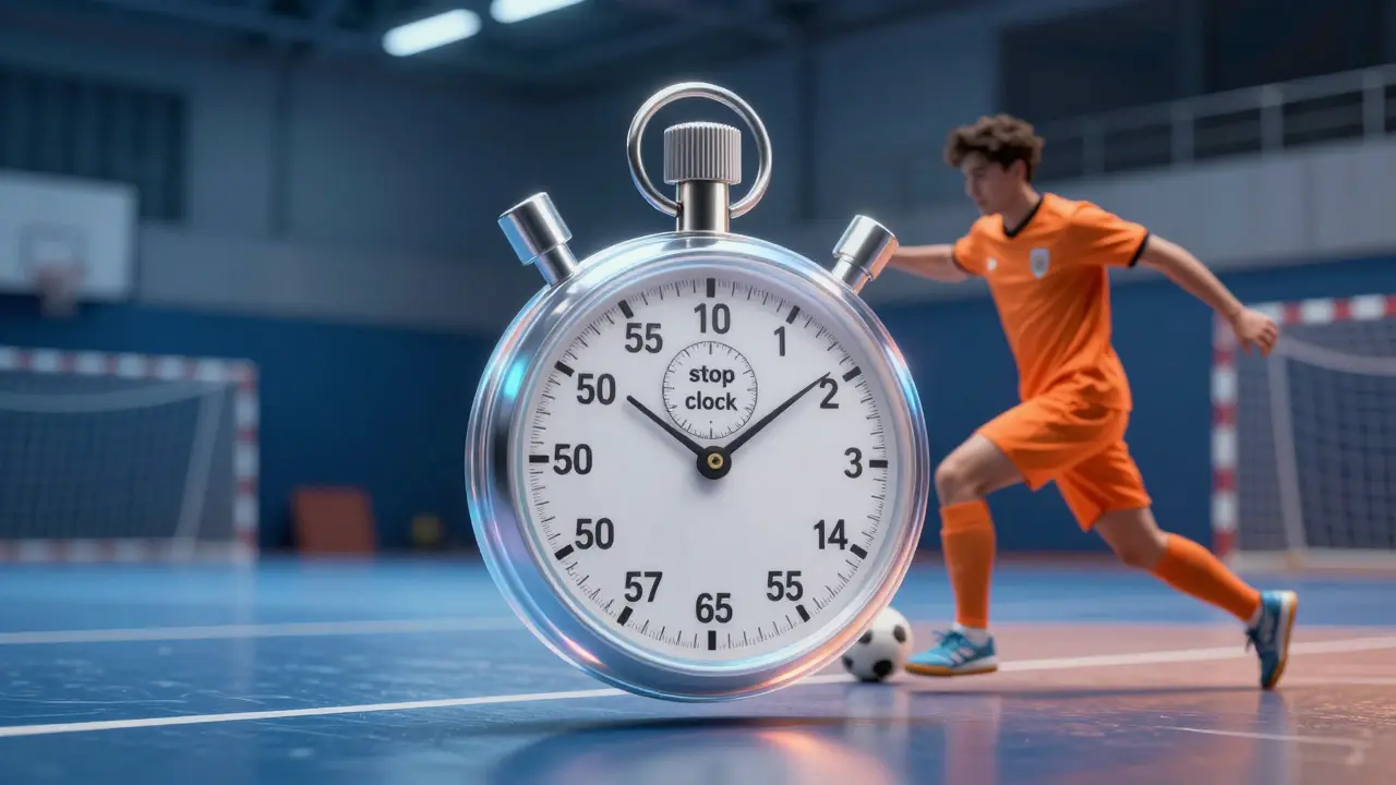 Konceptuální zobrazení stopkového systému času během futsalového zápasu.