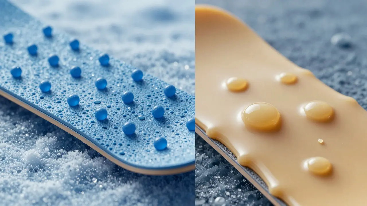Microscopic view of wax repelling water from ski pores