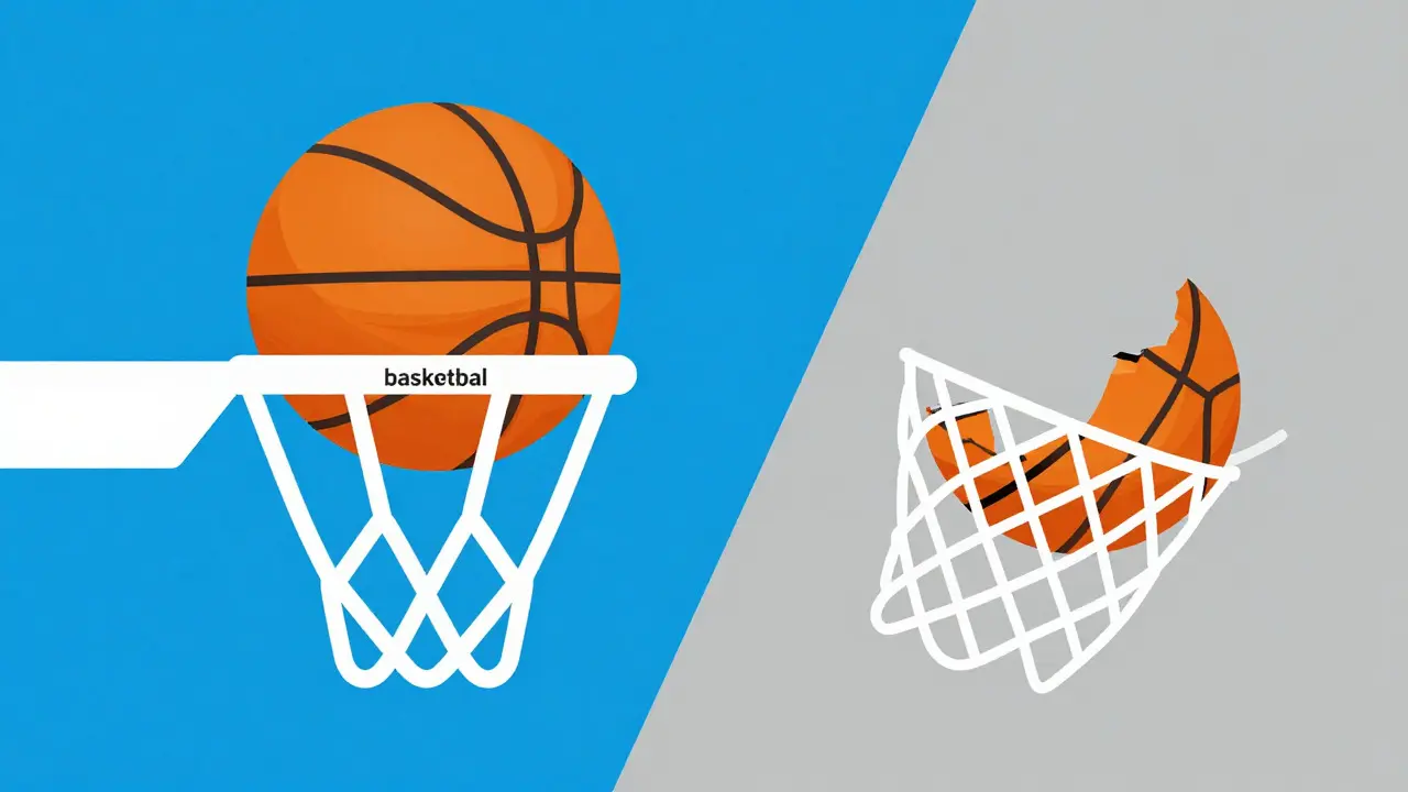 Konceptuální grafika správného a nesprávného pravopisu slova basketbal