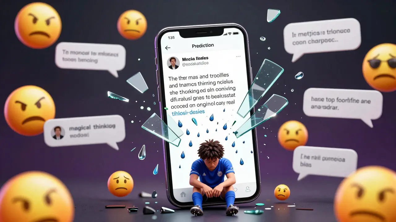 Rozbitý telefon symbolizující prokleté předpovědi na sociálních sítích