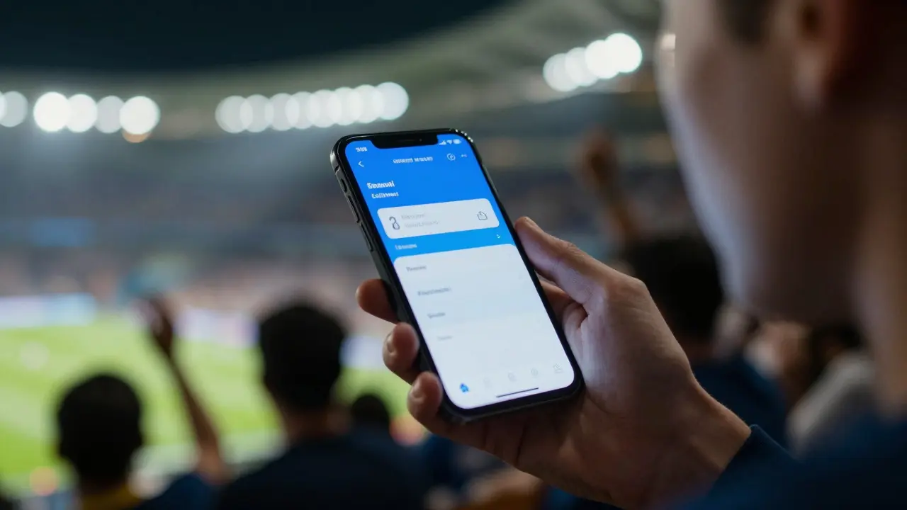Blízko na ruce držící chytrý telefon s notifikací o živém sportovním zápase