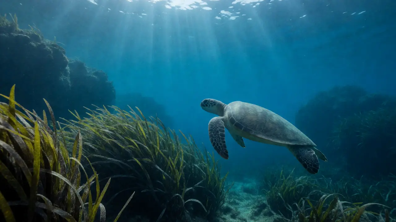 Mořská želva Caretta plavající v čisté vodě u pláže Lara