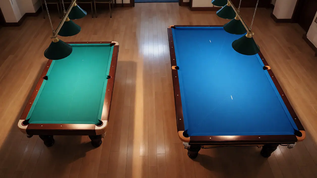 Porovnání velikosti devítistopého poolu a dvacetistopého snookeru