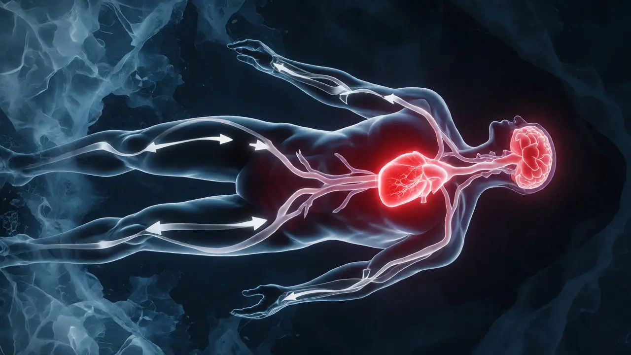 Ilustrace mammalian dive reflex s tokem krve k orgánům